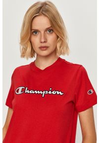 Champion - T-shirt. Okazja: na co dzień. Kolor: czerwony. Materiał: bawełna, dzianina. Wzór: aplikacja. Styl: casual #2