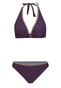 Bikini z trójkątnymi miseczkami (2 części) bonprix oberżyna - ciemnoniebieski z nadrukiem. Kolor: fioletowy. Wzór: nadruk #1