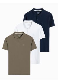 Ombre Clothing - Zestaw koszulek męskich polo z dzianiny pique 3-pak - mix V24 Z28 - XXL. Okazja: na co dzień. Typ kołnierza: polo. Kolor: niebieski. Materiał: dzianina. Wzór: haft, aplikacja. Sezon: lato, wiosna. Styl: sportowy, casual, wizytowy, klasyczny #1