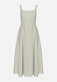 Born2be - Zielona Wiskozowa Sukienka o Rozkloszowanym Kroju z Kwadratowym Dekoltem Avmila. Typ kołnierza: dekolt kwadratowy. Kolor: zielony. Materiał: wiskoza. Styl: klasyczny #6