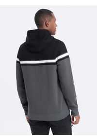 Ombre Clothing - Bluza męska z kapturem trzykolorowa - szara V2 - Rozmiar: L. Typ kołnierza: kaptur. Kolor: szary. Materiał: poliester, bawełna #3