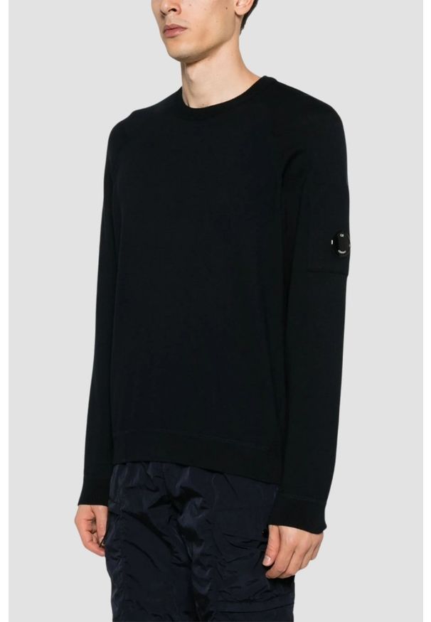 C.P. Company - C.P. COMPANY Czarny męski cienki sweter Crew Neck, Rozmiar XL. Kolor: czarny