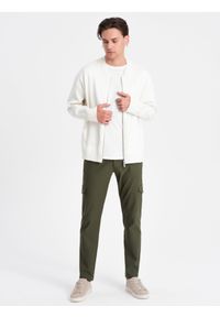 Ombre Clothing - Spodnie męskie materiałowe REGULAR z kieszeniami cargo - ciemnooliwkowe V1 OM-PACG-0178 - XXL. Kolor: oliwkowy. Materiał: materiał #5