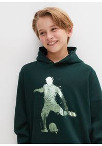 bonprix - Bluza z kapturem z miękkiej mieszanki bawełny. Typ kołnierza: kaptur. Kolor: zielony. Materiał: bawełna. Wzór: nadruk #3