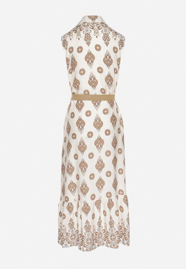 Born2be - Beżowa Wiskozowa Sukienka Koszulowa z Paskiem z Klamrą Eraniela. Okazja: na co dzień. Typ kołnierza: dekolt w kształcie V. Kolor: beżowy. Materiał: wiskoza. Typ sukienki: koszulowe. Styl: elegancki, casual, sportowy, klasyczny