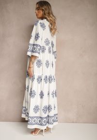 Renee - Biała Boho Sukienka z Wiskozą Zdobiona Haftem i Wiązaniem z Frędzlami Alinoria. Okazja: na co dzień, na plażę, na spacer. Kolor: biały. Materiał: wiskoza. Wzór: aplikacja, haft. Sezon: lato. Styl: boho