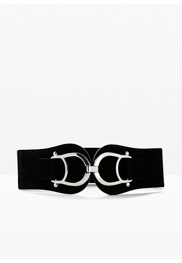 bonprix - Pasek elastyczny z efektowną sprzączką. Kolor: czarny. Materiał: welur, skóra, materiał