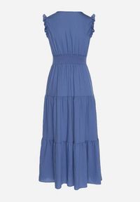 Born2be - Niebieska Wiskozowa Sukienka z Falbankami Sadoline. Okazja: na co dzień. Typ kołnierza: kołnierz z falbankami. Kolor: niebieski. Materiał: wiskoza. Styl: boho, casual #5