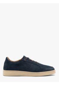 Ryłko - Granatowe welurowe sneakersy męskie. Kolor: niebieski. Materiał: welur, skóra. Styl: street, sportowy