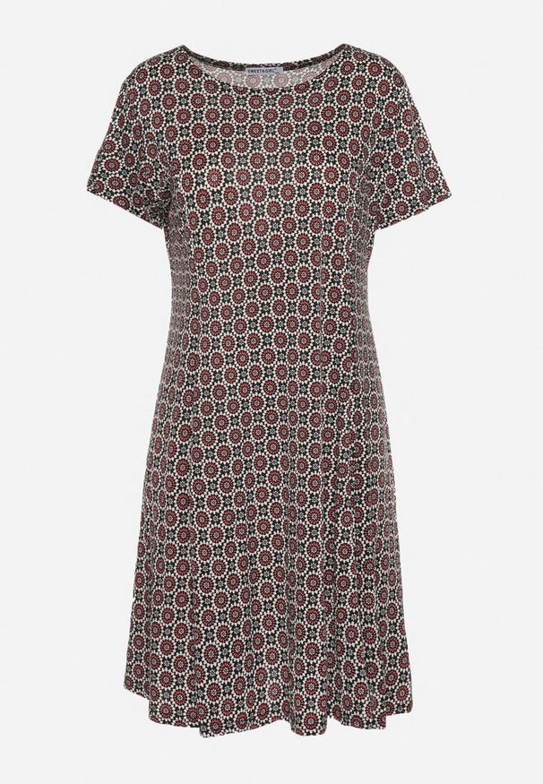 Born2be - Czarno-Bordowa Wiskozowa Sukienka w Mozaikowy Wzór o Rozkloszowanym Kroju Faellina. Kolor: czarny. Materiał: wiskoza. Sezon: lato