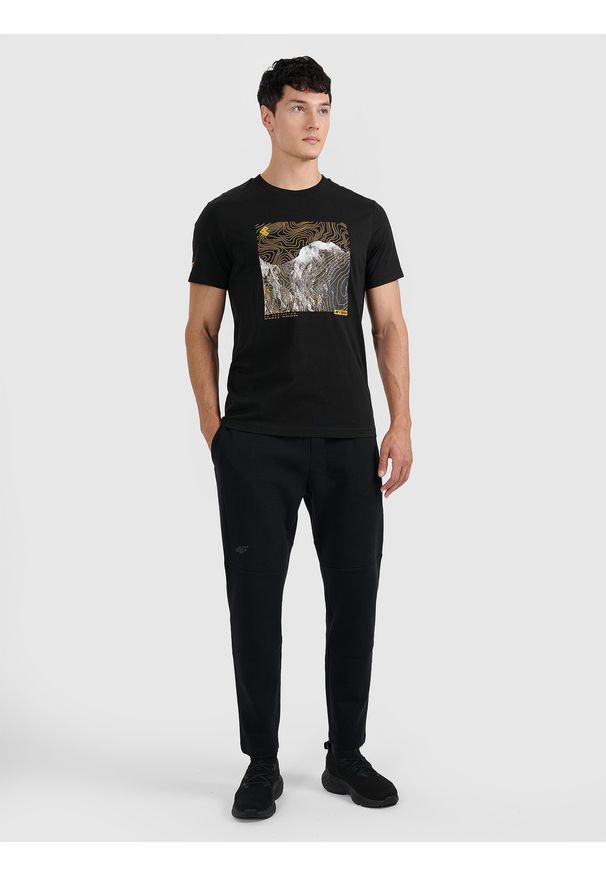 4f - 4F T-shirt regular z nadrukiem męski - czarny 3XL. Kolor: czarny. Materiał: skóra, bawełna. Wzór: nadruk