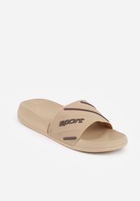 Born2be - Beżowe Klapki Basenowe na Grubej Podeszwie z Tłoczonymi Paskami i Napisem Menimisia. Okazja: na co dzień. Kolor: beżowy. Wzór: napisy. Sezon: lato. Styl: wakacyjny, casual, klasyczny, sportowy #2