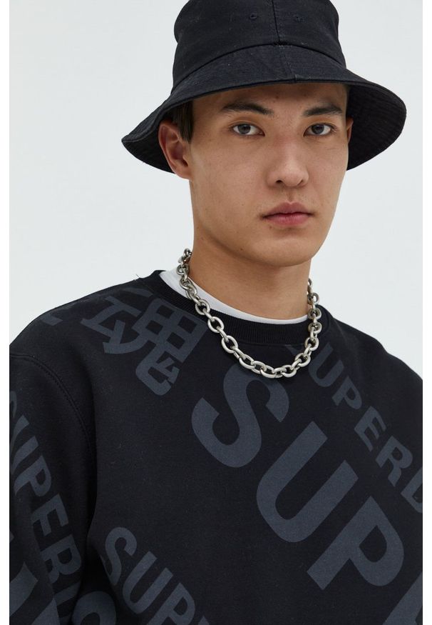 Superdry bluza bawełniana męska kolor czarny wzorzysta. Kolor: czarny. Materiał: bawełna