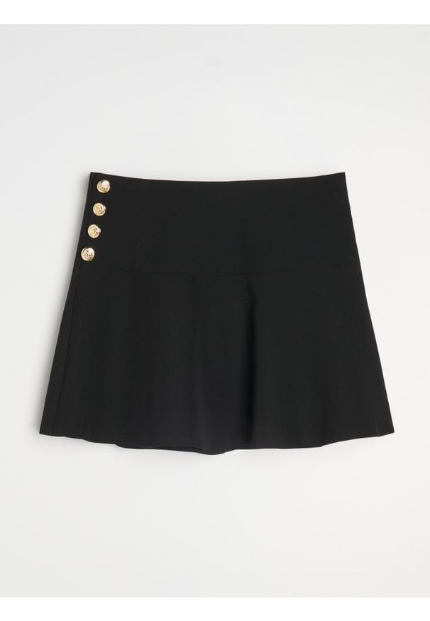 Sinsay - Spódnica mini z ozdobnymi guzikami - czarny. Kolor: czarny