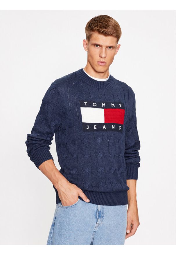 Tommy Jeans Sweter Flag DM0DM17762 Granatowy Relaxed Fit. Kolor: niebieski. Materiał: syntetyk