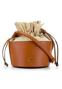 Wittchen - Torebka bucket bag z ekoskóry i płótna. Kolor: brązowy. Wzór: kwiaty. Sezon: lato. Materiał: skórzane #1