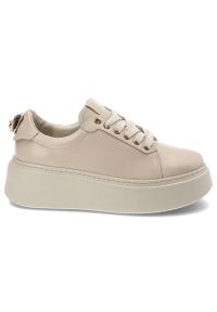 CheBello - Beżowe Sneakersy Chebello Wygodne Obuwie Damskie. Okazja: na co dzień. Kolor: beżowy. Materiał: skóra. Sport: turystyka piesza #6