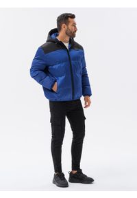 Ombre Clothing - Kurtka męska pikowana - niebieska V1 - Rozmiar: XL. Kolor: niebieski. Materiał: poliester. Sezon: zima