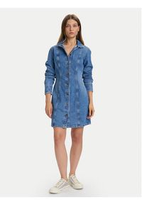 Guess Jeans Sukienka jeansowa W5BK48 D5M48 Niebieski Slim Fit. Kolor: niebieski. Materiał: bawełna