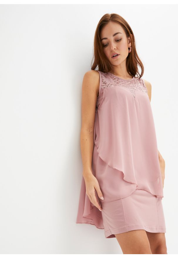 bonprix - Sukienka z dżerseju i szyfonu. Kolor: różowy. Materiał: szyfon, jersey. Styl: elegancki