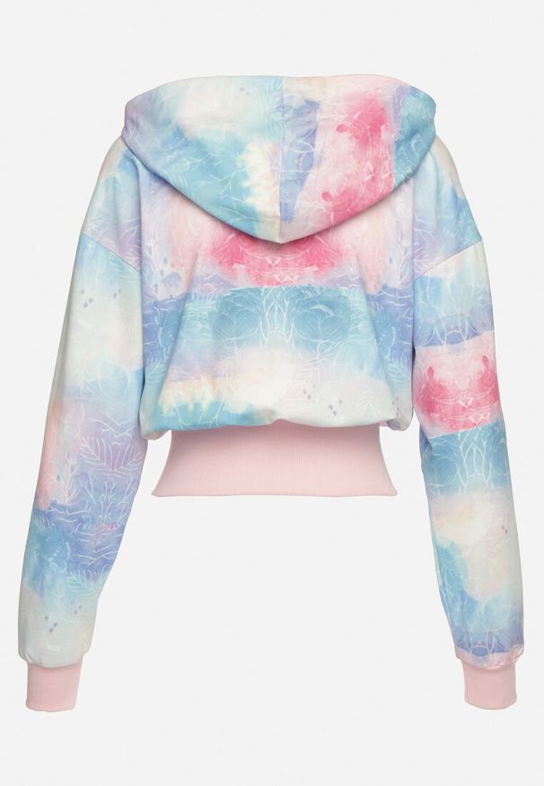 Born2be - Różowo-Niebieska Bluza z Kapturem Szerokim Ściągaczem i Wzorem Tie-Dye Alreica. Typ kołnierza: kaptur. Kolor: różowy. Materiał: jeans. Długość: krótkie. Wzór: aplikacja, kolorowy