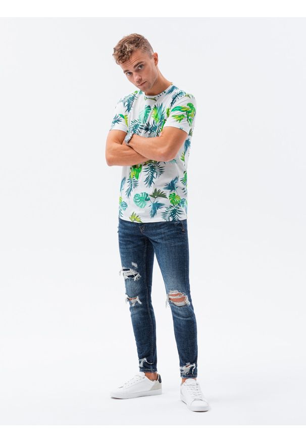 Biały t-shirt Ombre Clothing klasyczny, z nadrukiem