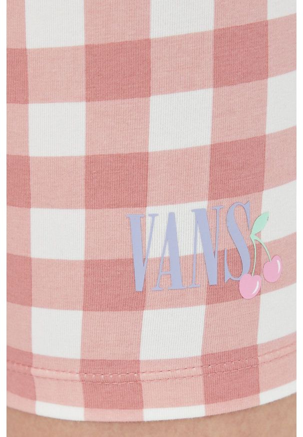 Vans szorty damskie kolor pomarańczowy wzorzyste high waist. Stan: podwyższony. Kolor: pomarańczowy. Materiał: dzianina. Wzór: nadruk