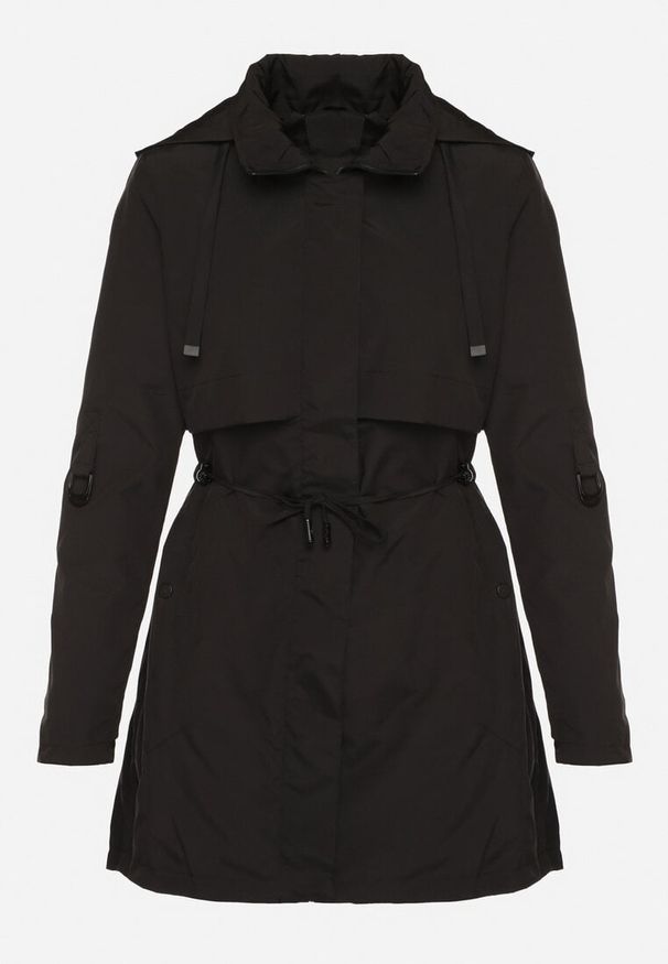 Born2be - Czarna Kurtka Parka z Kapturem Odpinanym w Stylu Utility Janiora. Okazja: na co dzień. Typ kołnierza: kaptur. Kolor: czarny. Długość rękawa: długi rękaw. Długość: długie. Styl: klasyczny, casual