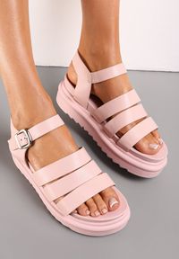 Renee - Różowe Sandały Gladiatorki na Platformie Jaylnia. Kolor: różowy. Obcas: na platformie #4