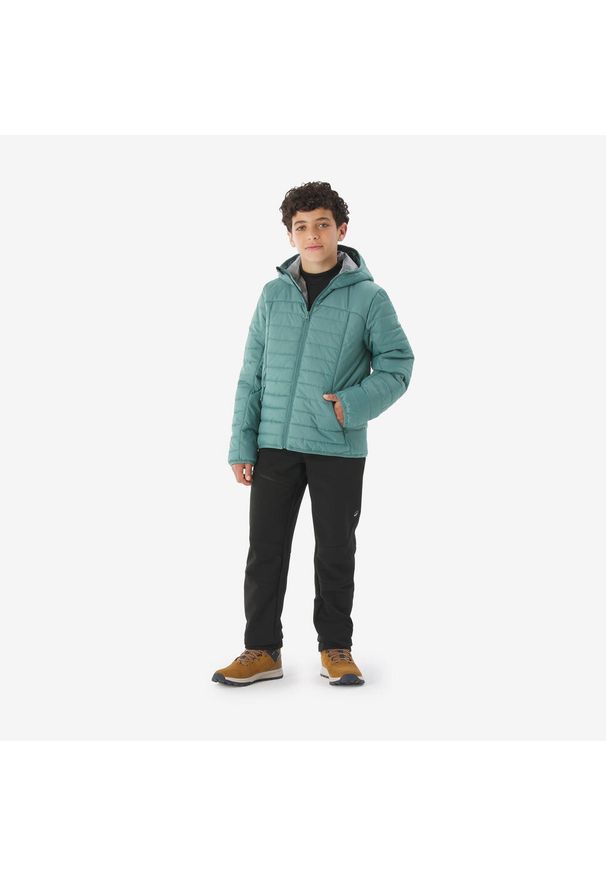 quechua - Kurtka turystyczna dla dzieci Quechua MH100. Kolor: zielony. Materiał: materiał, poliester. Sezon: lato. Styl: sportowy