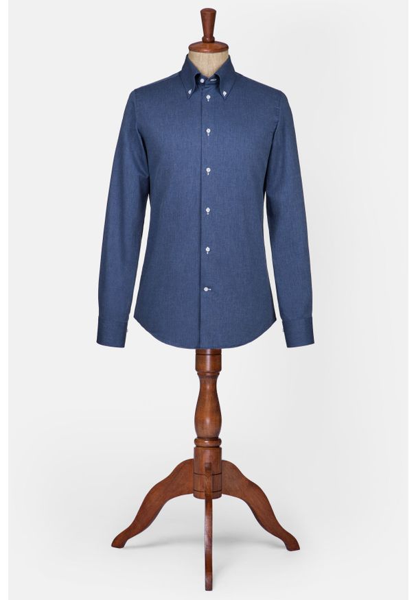 Lancerto - Koszula Granatowa w Jodełkę Siberia. Typ kołnierza: button down. Kolor: niebieski. Materiał: jeans, tkanina, bawełna. Wzór: jodełka. Styl: vintage, elegancki