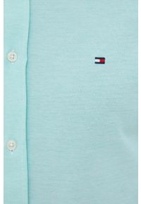 TOMMY HILFIGER - Tommy Hilfiger koszula bawełniana męska kolor turkusowy slim z kołnierzykiem button-down. Typ kołnierza: button down. Kolor: turkusowy. Materiał: bawełna. Wzór: aplikacja #3