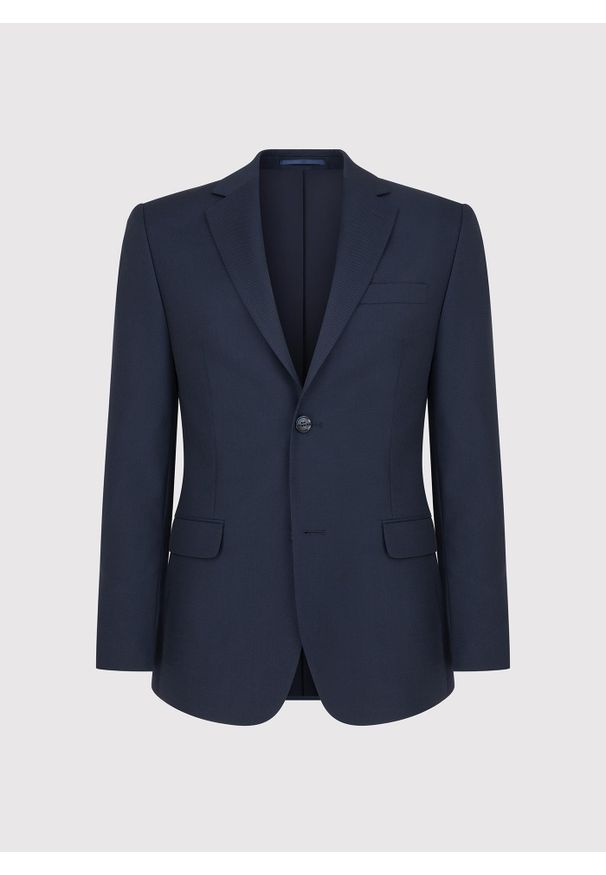 Pako Lorente - PAKO LORENTE - Granatowy wełniany garnitur męski. Kolor: niebieski. Materiał: wełna