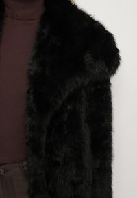 Born2be - Czarna Kurtka Futerko o Dwurzędowym Kroju z Szerokim Kołnierzem Fesammea. Okazja: na co dzień. Kolor: czarny. Materiał: futro. Styl: casual, klasyczny #6