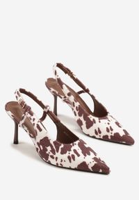 Renee - Brązowo-Białe Sandały Vices na Szpilce Slingback Raleira. Okazja: na co dzień, na imprezę, na spacer. Nosek buta: szpiczasty. Zapięcie: sprzączka. Kolor: brązowy. Materiał: lakier, jeans. Obcas: na szpilce. Styl: klasyczny, casual. Wysokość obcasa: średni #6
