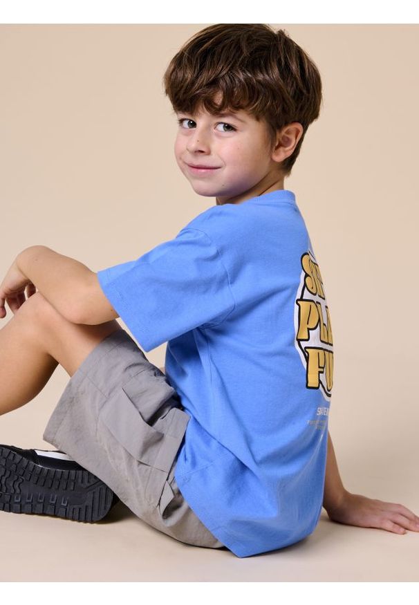 Sinsay - Koszulka z nadrukiem na plecach - niebieski. Kolor: niebieski. Wzór: nadruk