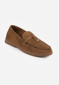 Born2be - Zielone Lekkie Mokasyny VICES z Metalowymi Ozdobami i Skórzaną Wkladką Adrialee. Nosek buta: okrągły. Kolor: beżowy. Materiał: skóra. Wzór: aplikacja. Obcas: na obcasie. Styl: klasyczny. Wysokość obcasa: niski #8