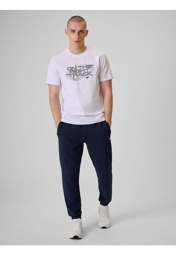 4f - 4F T-shirt regular z nadrukiem męski - biały S. Okazja: na co dzień. Kolor: biały. Materiał: jeans, bawełna, dresówka, dzianina. Wzór: nadruk. Styl: klasyczny, casual