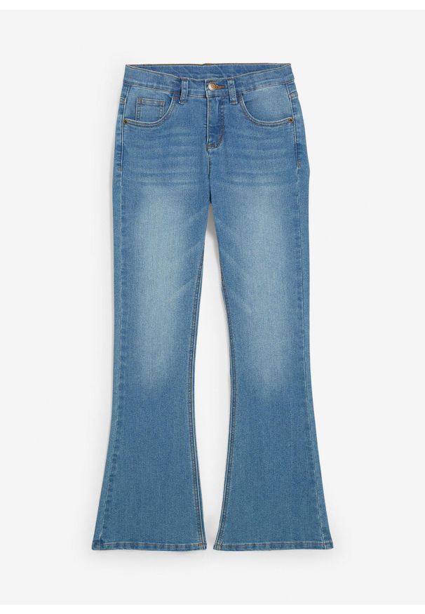 bonprix - Dżinsy flared, mid waist. Kolor: niebieski