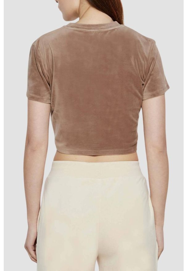 Guess - GUESS Brązowy damski top Couture Tee. Kolor: brązowy