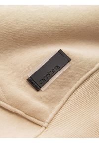 Ombre Clothing - Dresowa męska bluza kangurka z kapturem BASIC – beżowa V6. Okazja: na co dzień. Typ kołnierza: kaptur. Kolor: beżowy. Materiał: dresówka. Wzór: jednolity. Styl: sportowy, casual #3