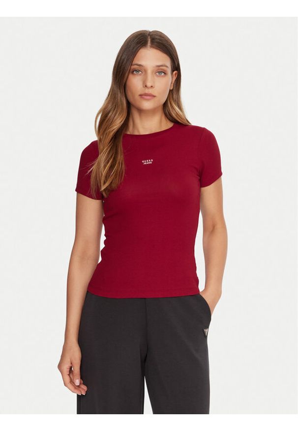Guess Jeans T-Shirt W5BP45 KA0H1 Czerwony Slim Fit. Kolor: czerwony. Materiał: bawełna