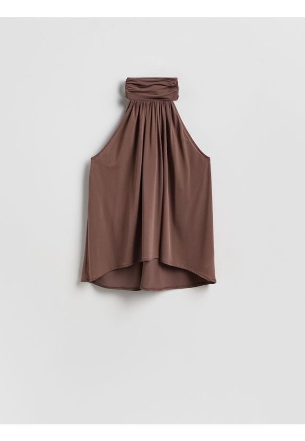 Reserved - Top halter z szalem - brązowy. Typ kołnierza: dekolt halter. Kolor: brązowy. Materiał: dzianina