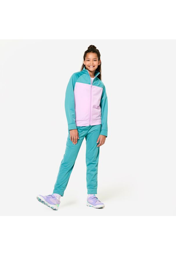 Decathlon - Dres dziecięcy Domyos. Okazja: na uczelnię. Kolor: niebieski, fioletowy, wielokolorowy. Materiał: materiał, poliester. Styl: sportowy