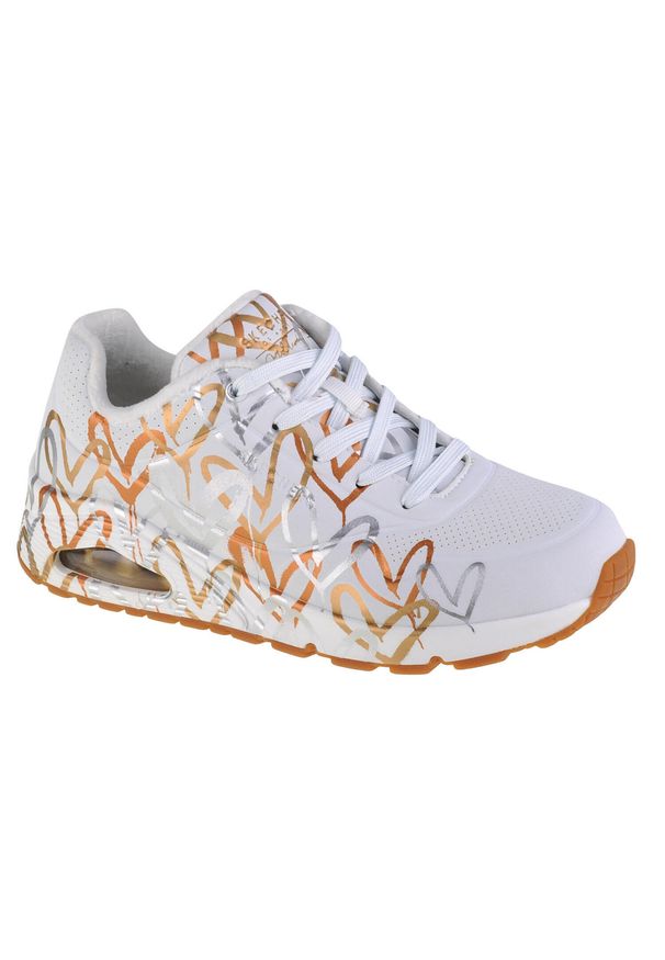 skechers - Buty do chodzenia sneakersy damskie Skechers Uno-Metallic Love. Kolor: biały. Materiał: syntetyk, materiał, guma. Model: Skechers Sport. Sport: turystyka piesza