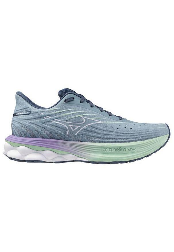 Buty do biegania damskie Mizuno Wave Skyrise 6. Kolor: niebieski. Materiał: materiał, syntetyk. Szerokość cholewki: normalna. Model: Mizuno Wave