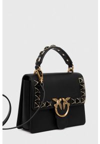 Pinko torebka skórzana kolor czarny. Kolor: czarny. Wzór: aplikacja. Dodatki: z aplikacjami. Materiał: skórzane. Rodzaj torebki: na ramię #7