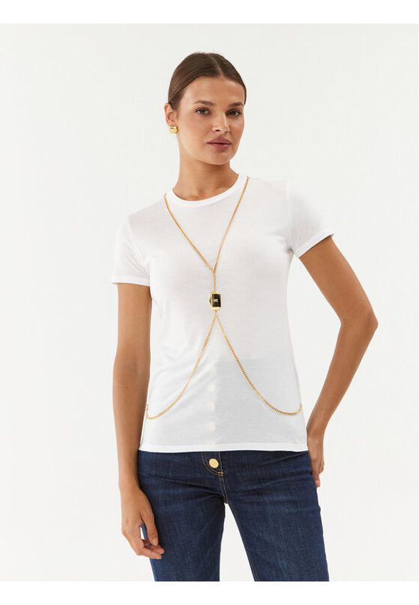 Elisabetta Franchi T-Shirt MA-013-36E2-V200 Biały Regular Fit. Kolor: biały