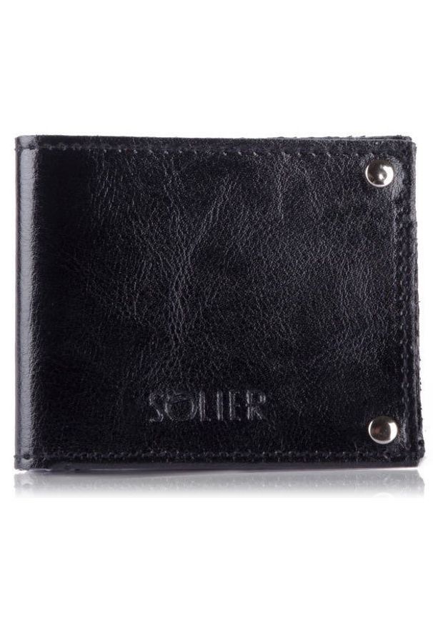 Solier - Skórzany cienki portfel wizytownik SOLIER SW21 czarny. Kolor: czarny. Materiał: skóra