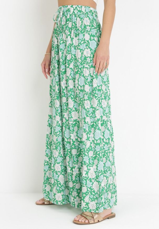 Born2be - Zielona Spódnica Maxi Bawełniana w Kwiaty Shimine. Kolor: zielony. Materiał: bawełna. Wzór: kwiaty